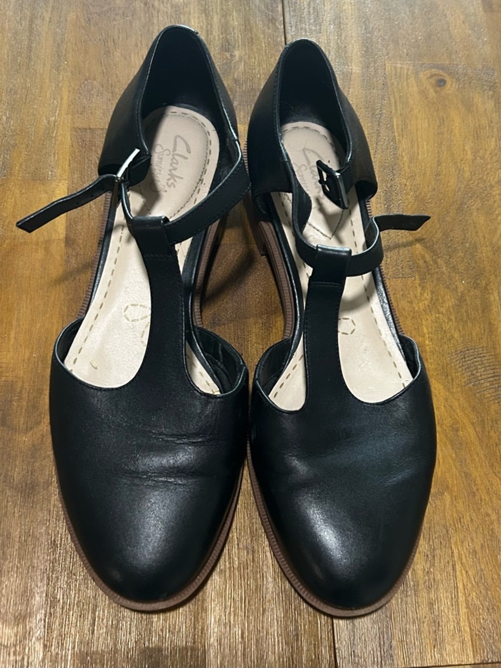 Clarks Black T-Strap Flats